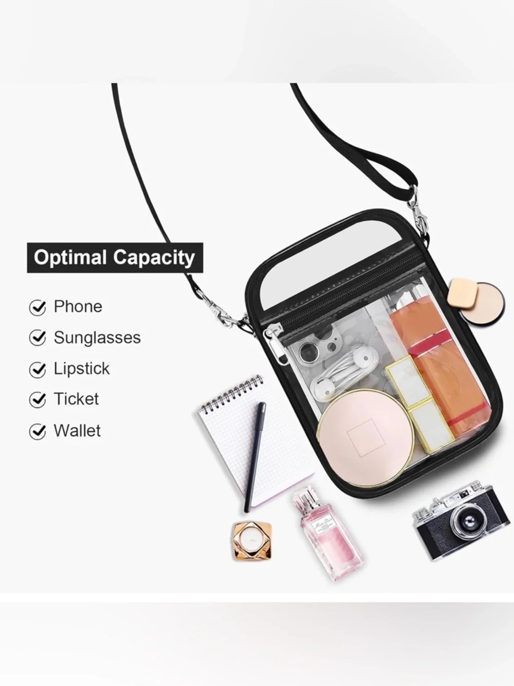 Stadium Approved Clear Crossbody Bag • Black Trim • Concert • Sports • NWOT - Picture 5 of 6